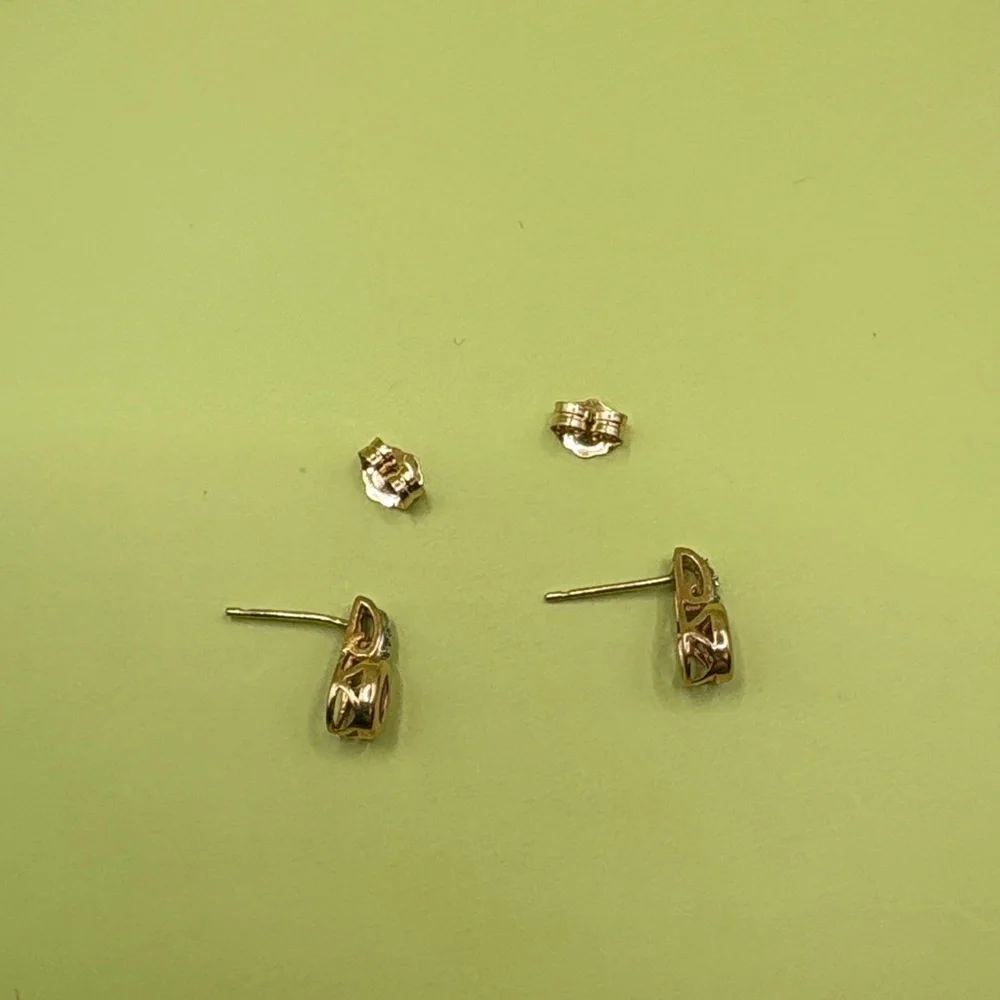Genuine Ruby and Diamond Chip 14K Gold Stud Earrings - Picture 4 of 9